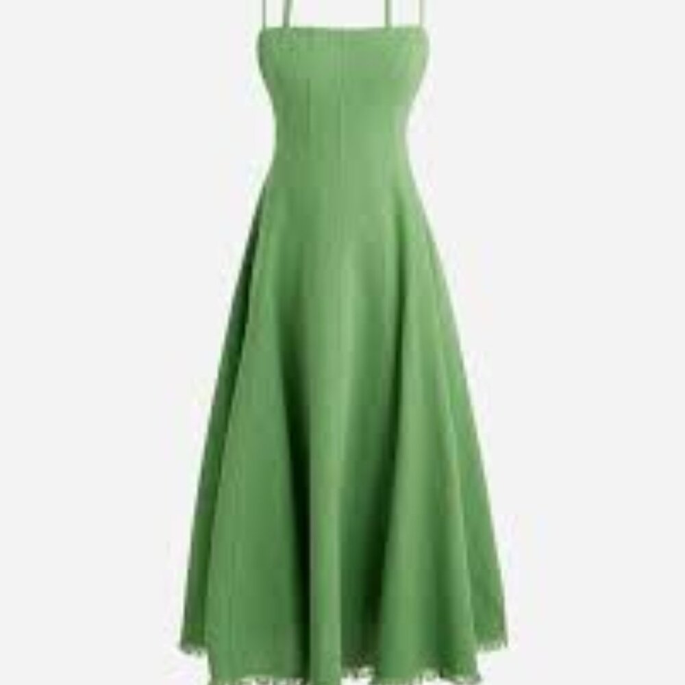 Jcrew Seamed Flared Linen Midi Dress Green